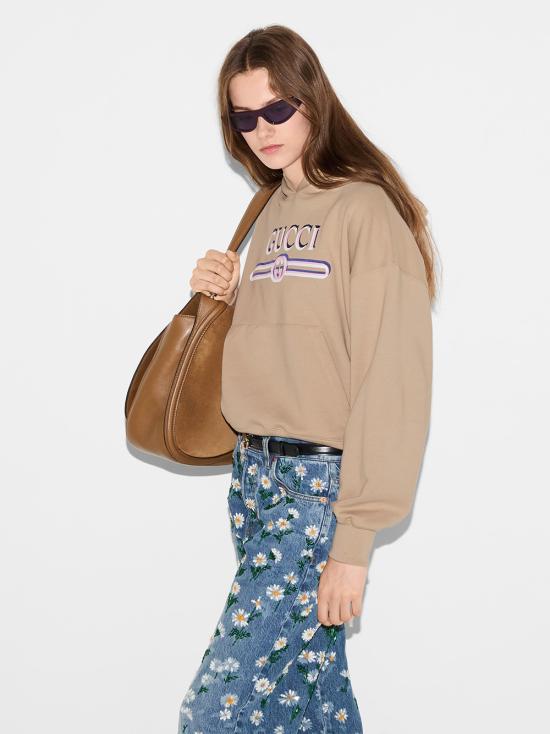 25SS 구찌 엠브로이디드 코튼 저지 후드 티셔츠 787274XJG61 2397 Beige - GUCCI