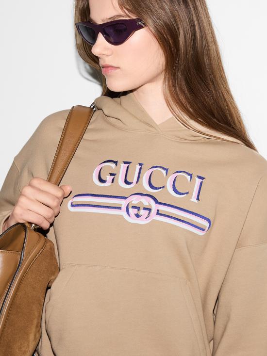 25SS 구찌 엠브로이디드 코튼 저지 후드 티셔츠 787274XJG61 2397 Beige - GUCCI