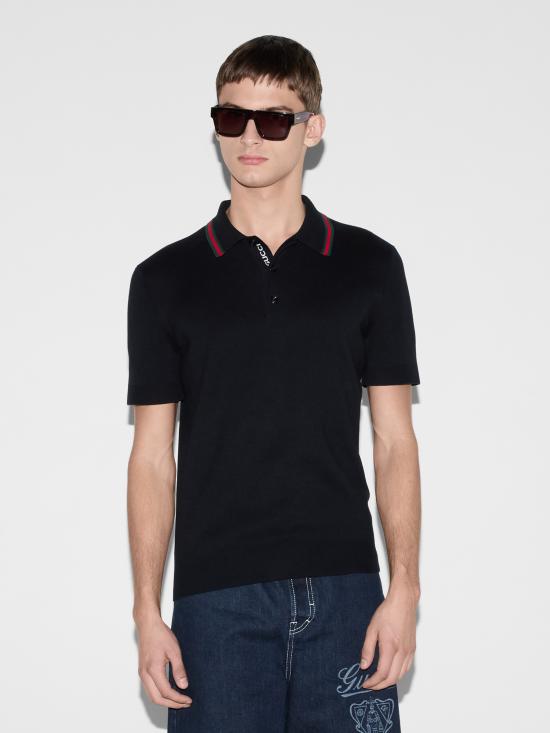 25SS 구찌 실크 코튼 폴로 셔츠 814994XKEKK 4345 Blue - GUCCI