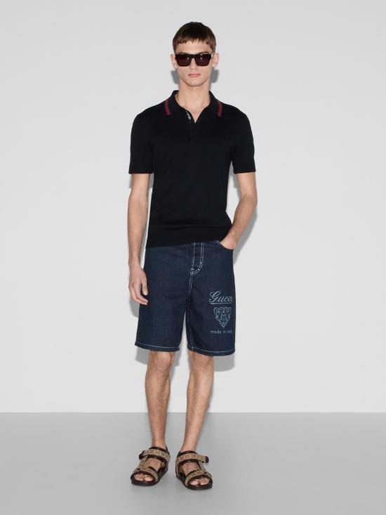 25SS 구찌 실크 코튼 폴로 셔츠 814994XKEKK 4345 Blue - GUCCI