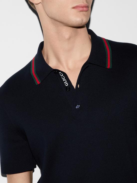 25SS 구찌 실크 코튼 폴로 셔츠 814994XKEKK 4345 Blue - GUCCI