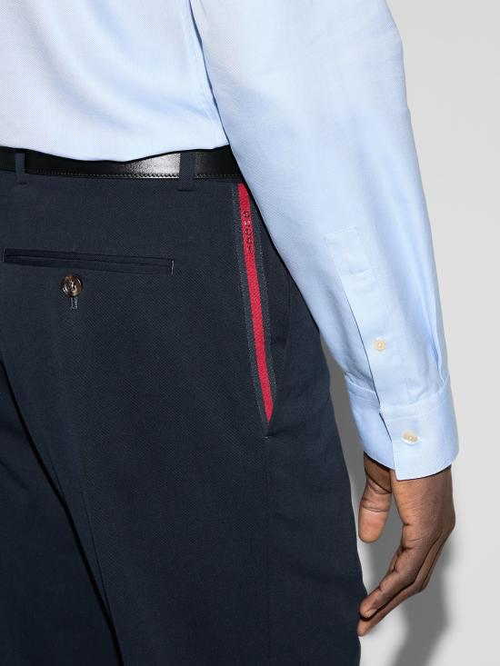 25SS 구찌 웹 디테일 코튼 개버딘 팬츠 794410ZABPQ 4020 Blue - GUCCI
