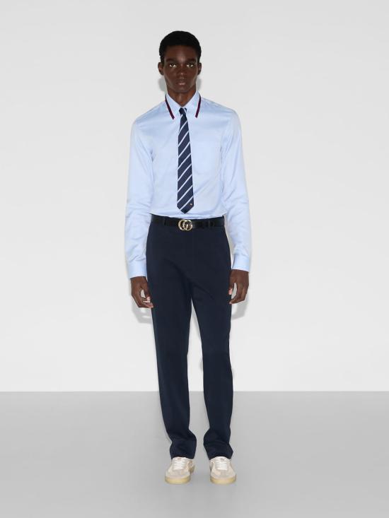 25SS 구찌 웹 디테일 코튼 개버딘 팬츠 794410ZABPQ 4020 Blue - GUCCI