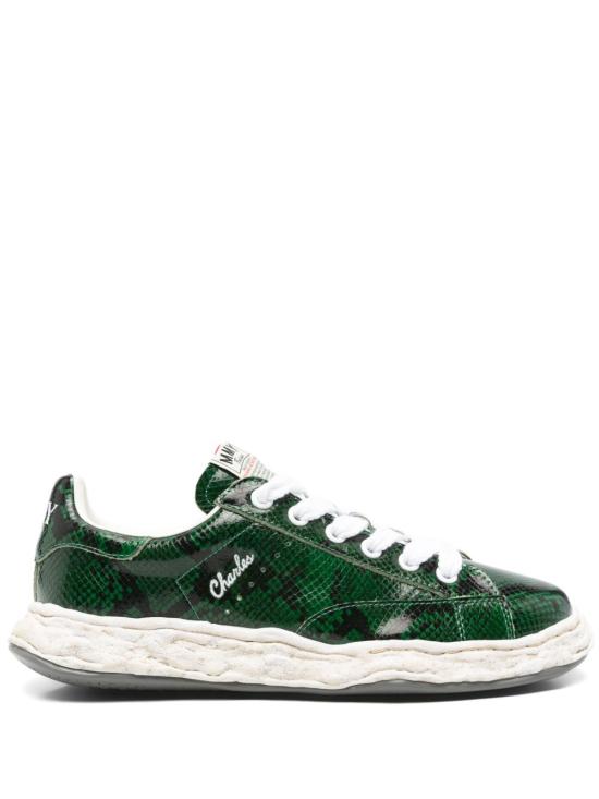 25SS 메종 미하라 야스히로 찰스 OG솔 파이톤 프린티드 레더 로우탑 스니커즈 A14FW712 GREEN Green - MAISON MIHARA YASUHIRO