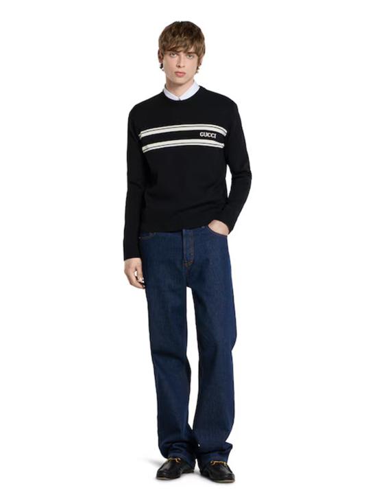 25FW 구찌 인타르시아 디테일 실크 코튼 스웨터 834313XKEZK 1070 Black - GUCCI