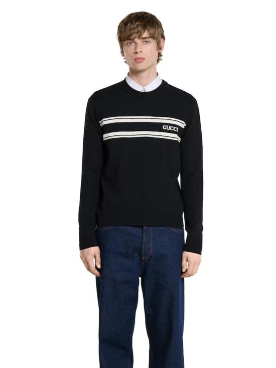 25FW 구찌 인타르시아 디테일 실크 코튼 스웨터 834313XKEZK 1070 Black - GUCCI