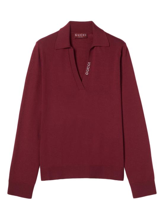 25FW 구찌 딥 브이넥 리브드 커프 울 폴로 스웨터 793883XKFA8 6318 Red