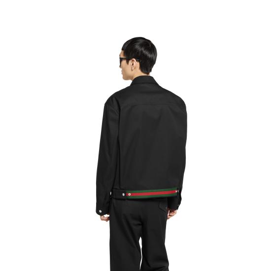25FW 구찌 웹 디테일 코튼 트윌 자켓 827503ZAQH5 1000 Black - GUCCI