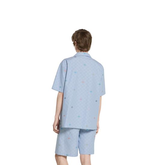 25FW 구찌 GG 캔버스 리넨 블렌드 볼링 셔츠  794907Z7AQO 9678 Clear Blue - GUCCI