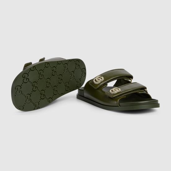 25FW 구찌 GG 크리스탈 샌들 816633AAEKU 3037 Green - GUCCI