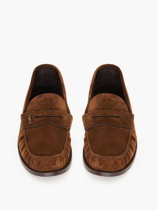 25FW 생로랑 스웨이드 페니로퍼 8211732OYAA 2732 Brown - SAINT LAURENT