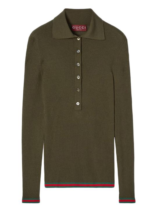 25FW 구찌 자수 캐시미어 실크 탑 810315XKD8J 3450 Green