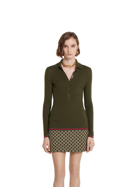 25FW 구찌 자수 캐시미어 실크 탑 810315XKD8J 3450 Green - GUCCI