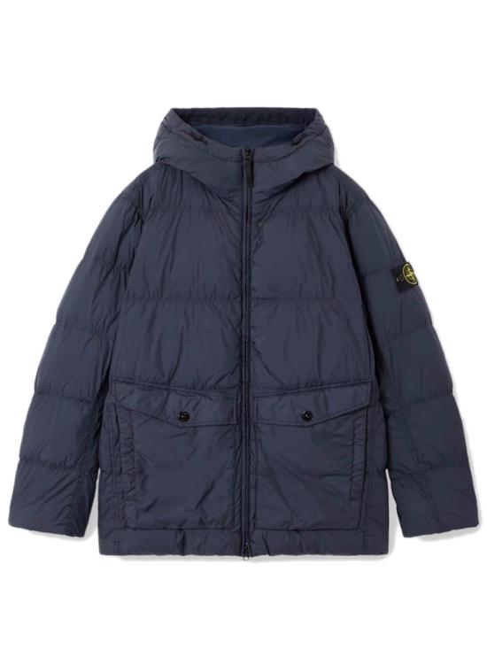 25FW 스톤 아일랜드 크링클랩스 와펜 패치  후드 다운 자켓 K2S154100011S0A23 V0020 Blue