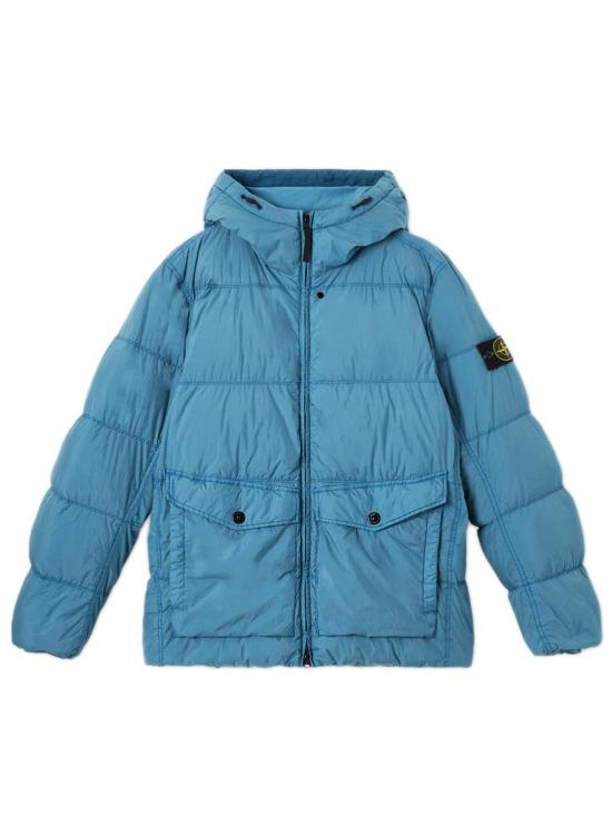 25FW 스톤 아일랜드 크링클랩스 와펜 패치  후드 다운 자켓 K2S154100011S0A23 V002B Clear Blue