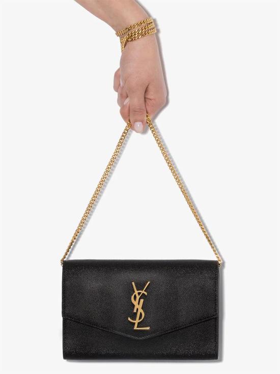  생로랑 그레인 레더 업타운 체인 지갑 6077881GF0J 1000 Black - SAINT LAURENT