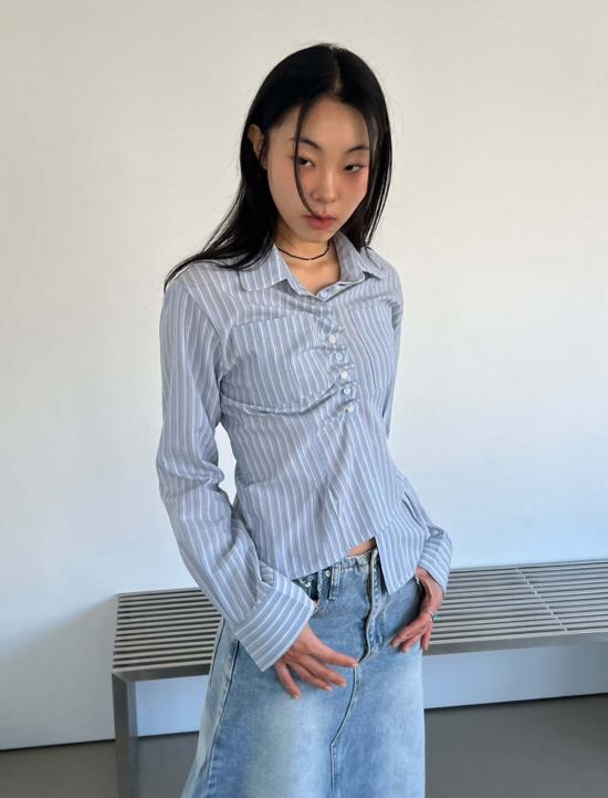  더 엔케이씨 스토어 민소매 티셔츠 Nkc 스토어 스트라이프 비대칭 버튼업 셔츠