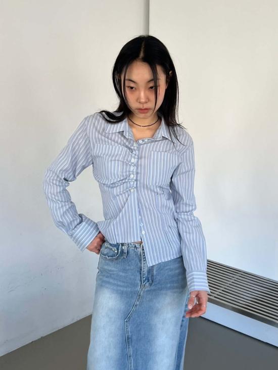  더 엔케이씨 스토어 민소매 티셔츠 Nkc 스토어 스트라이프 비대칭 버튼업 셔츠 - The NKC Store