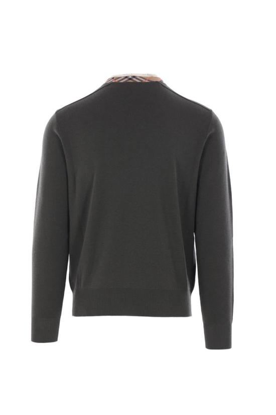 25FW 버버리 체크 트리밍 울 스웨터 8112146C1748 SHALE - BURBERRY