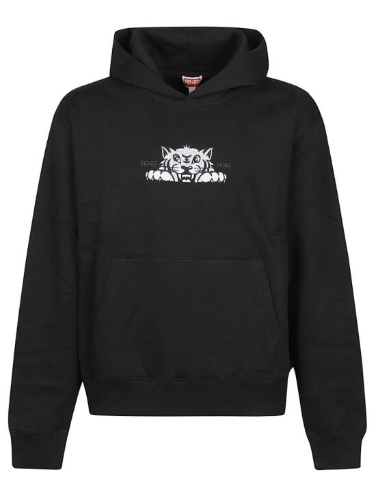 25FW 겐조 해피 타이거 자수 후드 티셔츠 FF65HO2534MF Black