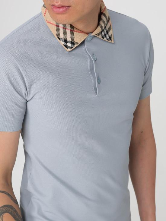 25FW 버버리 체크 칼라 코튼 폴로 셔츠 8110944 Sky Blue - BURBERRY