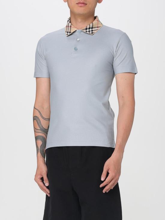 25FW 버버리 체크 칼라 코튼 폴로 셔츠 8110944 Sky Blue - BURBERRY