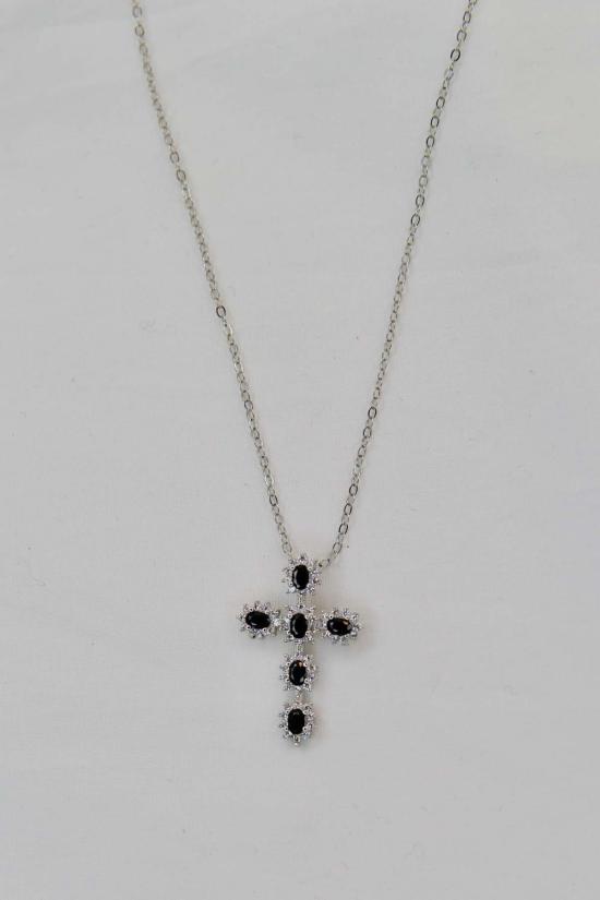  더 엔케이씨 스토어 목걸이/팬던트 Nkc 스토어 실버 블랙 스톤 십자가 목걸이