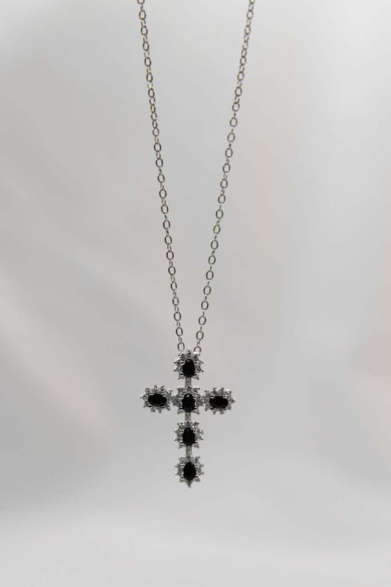  더 엔케이씨 스토어 목걸이/팬던트 Nkc 스토어 실버 블랙 스톤 십자가 목걸이 - The NKC Store