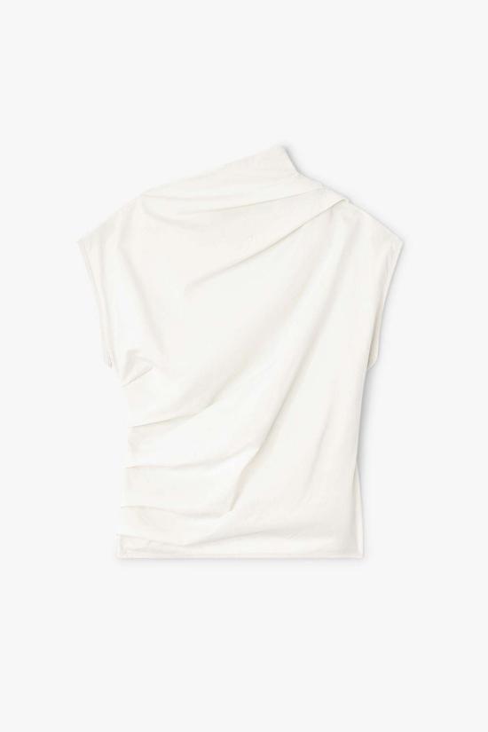  가니 블라우스 Ganni 스트레치 코튼 주름 장식 탑 백로 - GANNI