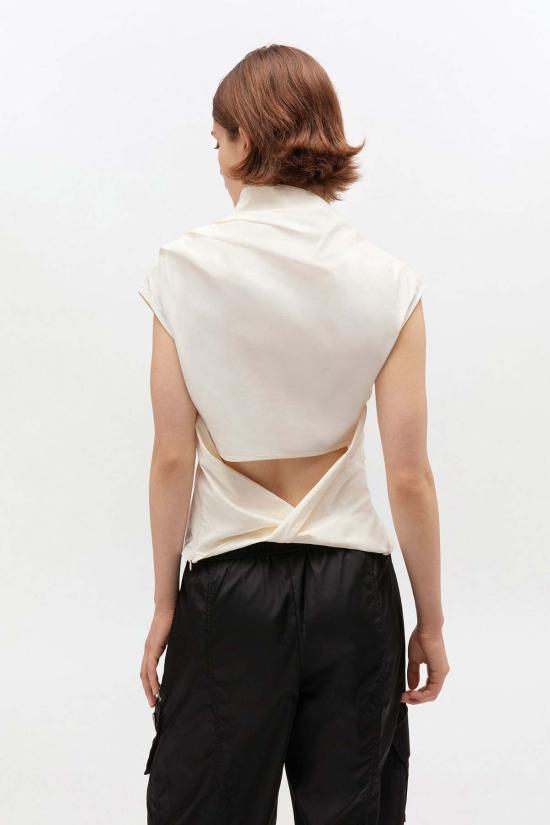  가니 블라우스 Ganni 스트레치 코튼 주름 장식 탑 백로 - GANNI