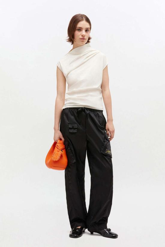  가니 블라우스 Ganni 스트레치 코튼 주름 장식 탑 백로 - GANNI