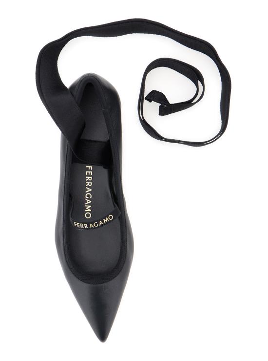 25SS 살바토레 페라가모 앵클 리본 발레 플랫 슈즈 01K2190782673 Black - SALVATORE FERRAGAMO