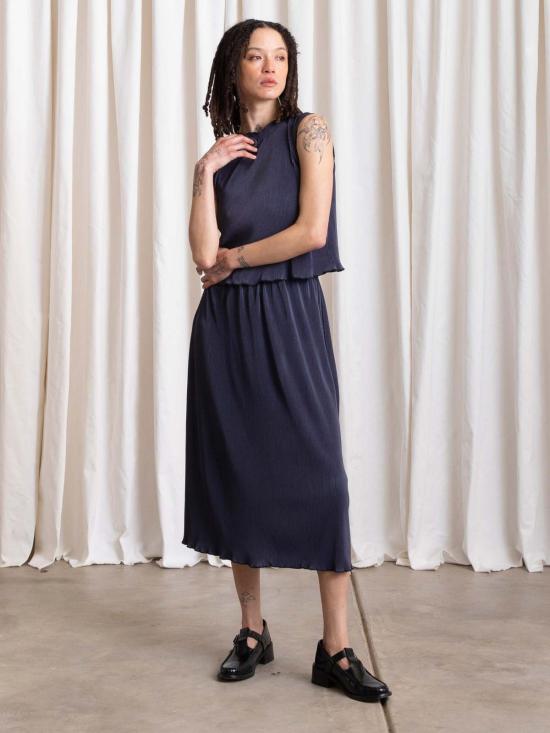  알리 골든 민소매 티셔츠 하이넥 플리츠 탱크탑 - ALI GOLDEN