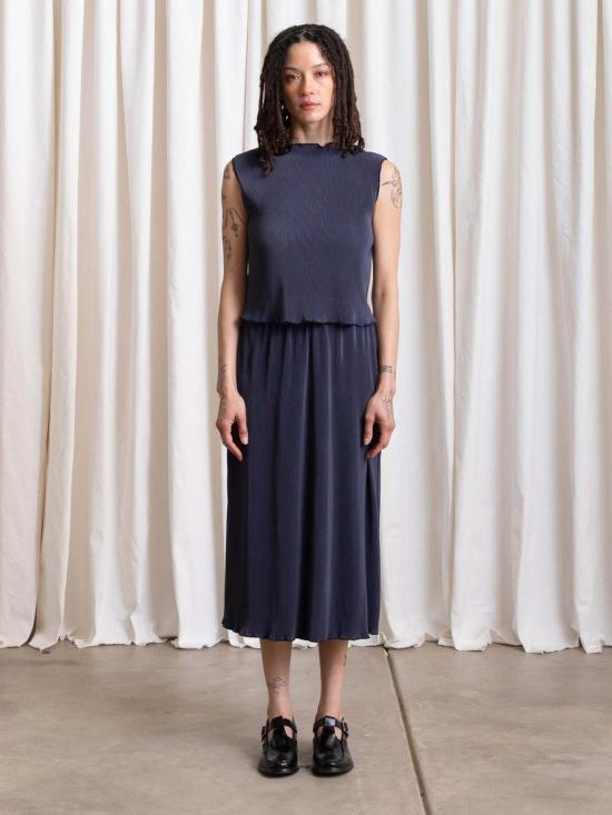  알리 골든 민소매 티셔츠 하이넥 플리츠 탱크탑 - ALI GOLDEN