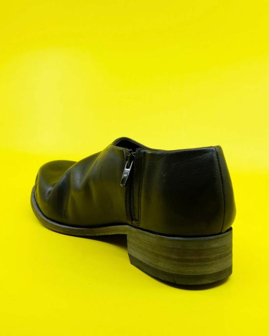  에드워드 커밍 뮬/슬리퍼 블랙 레더 버블 토 지퍼온 슈즈 - EDWARD CUMING