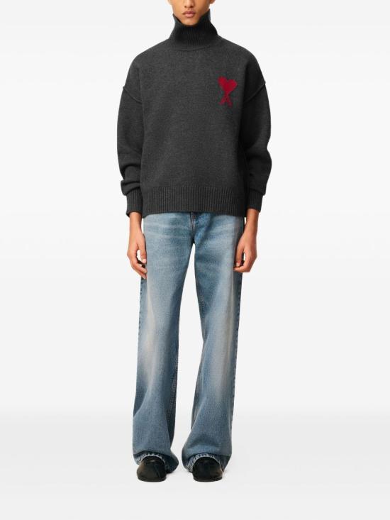 24FW 아미 ADC 터틀넥 스웨터  UKS839018 084 Heather grey red - AMI
