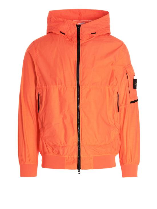  스톤 아일랜드 와펜패치 오렌지 나일론 후드 숏패딩 761540632 V0032 Orange