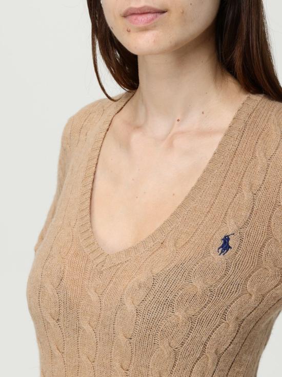 25FW 폴로 랄프로렌 포니 로고 자수 케이블 니트 v넥 스웨터 211971866 002 Beige - POLO RALPH LAUREN