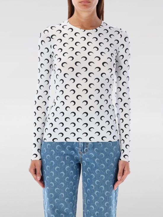 26SS 마린세르 크레센트 문 프린트 긴팔 티셔츠 WTS006ACJER0001 WH00 White