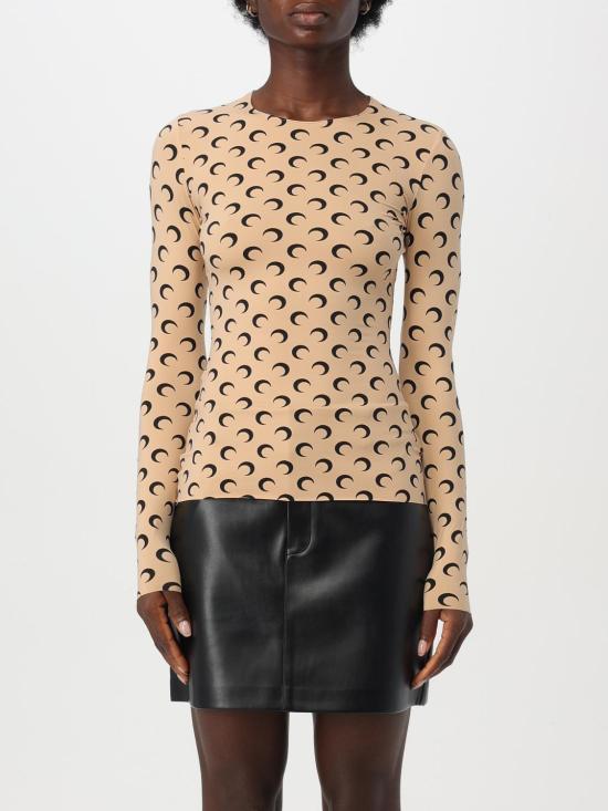 25FW 마린세르 크레센트 문 프린트 긴팔 티셔츠 WTS006ACJER0001 TA10 Camel