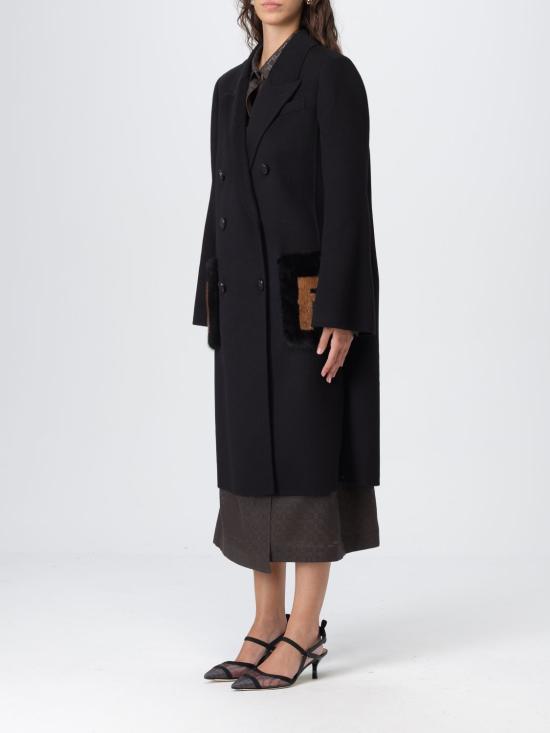 25FW 펜디 FF 밍크 포켓 더블 브레스트 미디 코트 FF8948W1D F0GME Black - FENDI