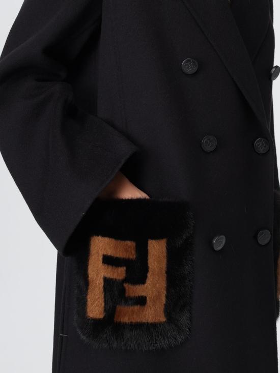 25FW 펜디 FF 밍크 포켓 더블 브레스트 미디 코트 FF8948W1D F0GME Black - FENDI