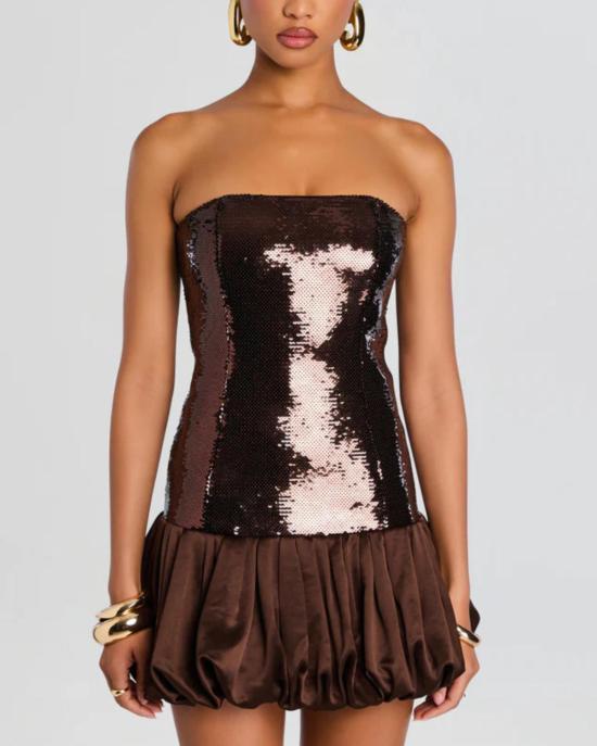  레트로페테 숏 원피스 아니카 스팽글 드레스 토바코 - RETROFETE