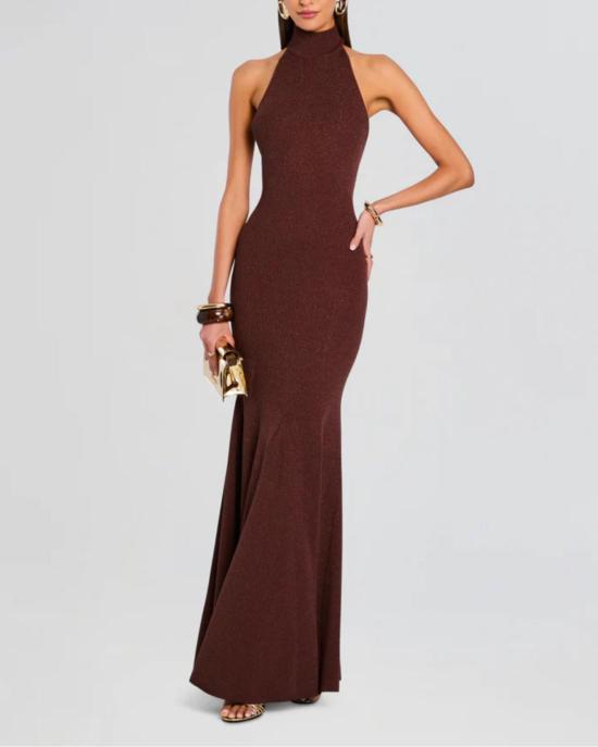  레트로페테 롱 원피스 킴브라 니트 드레스 메탈릭 에스프레소