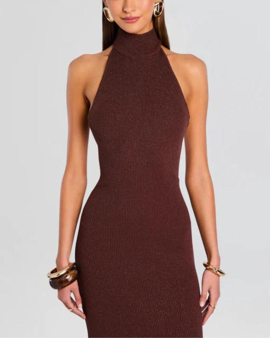  레트로페테 롱 원피스 킴브라 니트 드레스 메탈릭 에스프레소 - RETROFETE