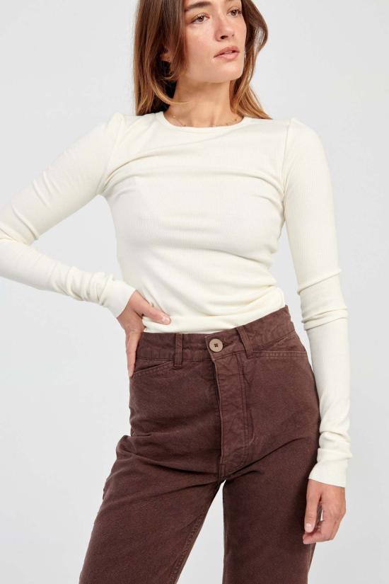  에태르네 반팔 티셔츠 에테르네 롱슬리브 피티드 탑 크림 - ETERNE