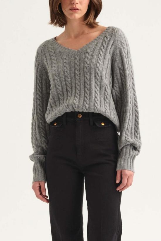  제이미 할러 가디건 케이블 V 헤더 스웨터 라이트 헤더