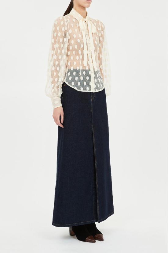  울라 존슨 블라우스 소라야 레이스 넥 타이  펄 - ULLA JOHNSON