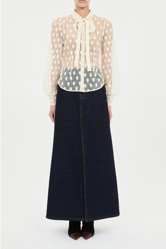  울라 존슨 블라우스 소라야 레이스 넥 타이  펄 - ULLA JOHNSON