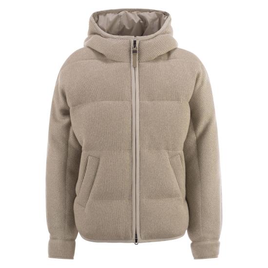 25FW 브루넬로 쿠치넬리 스파클링 캐시미어 잉글리시 립 니트 후드 다운 자켓 M01ET7728 BEIGE